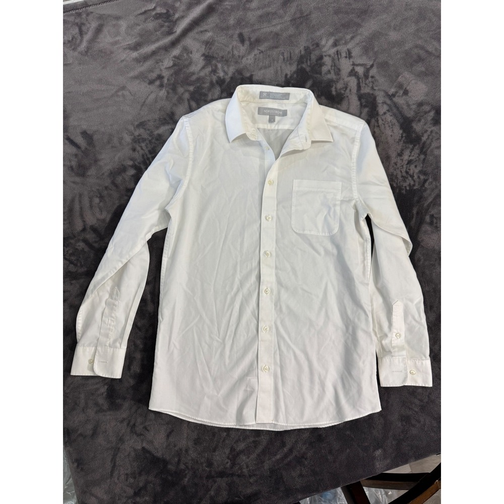 Nordstrom Smartcare Boys White Wrinkle-Free Cotton Button Down Dress Shirt 18